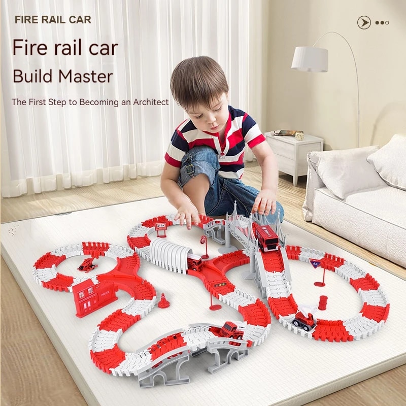 Model Kit Train - Fire Engine TRACK ประกอบรถวิศวกรรม Minin รถชุดเด็กปริศนาของเล่นเด็กติดตามรถรถไฟของเล่นเด็กของขวัญวันเกิด