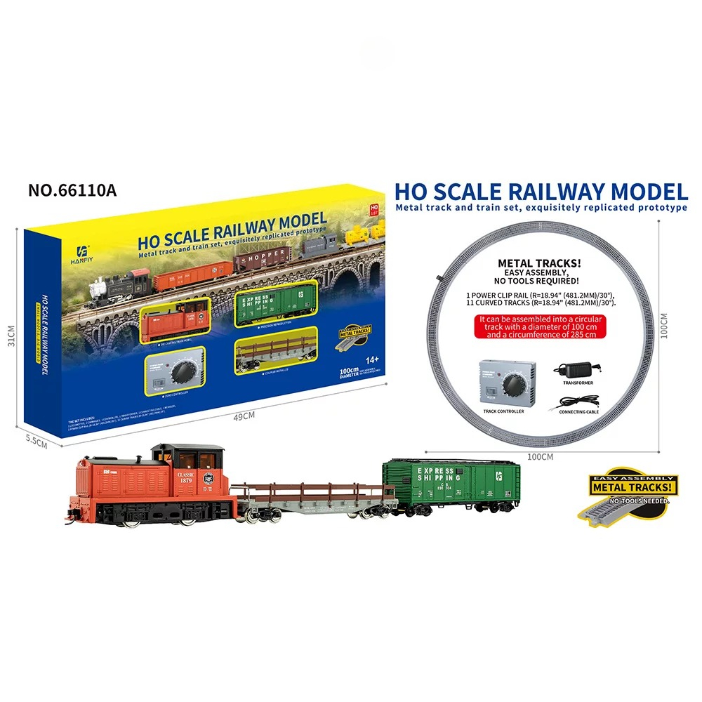 Model Kit Train - โมเดลรถไฟโลหะขนาด HO สเกล 1/87 รุ่นจำลองรถจักรไอน้ำโบราณ พร้อมชุดควบคุมไฟฟ้า