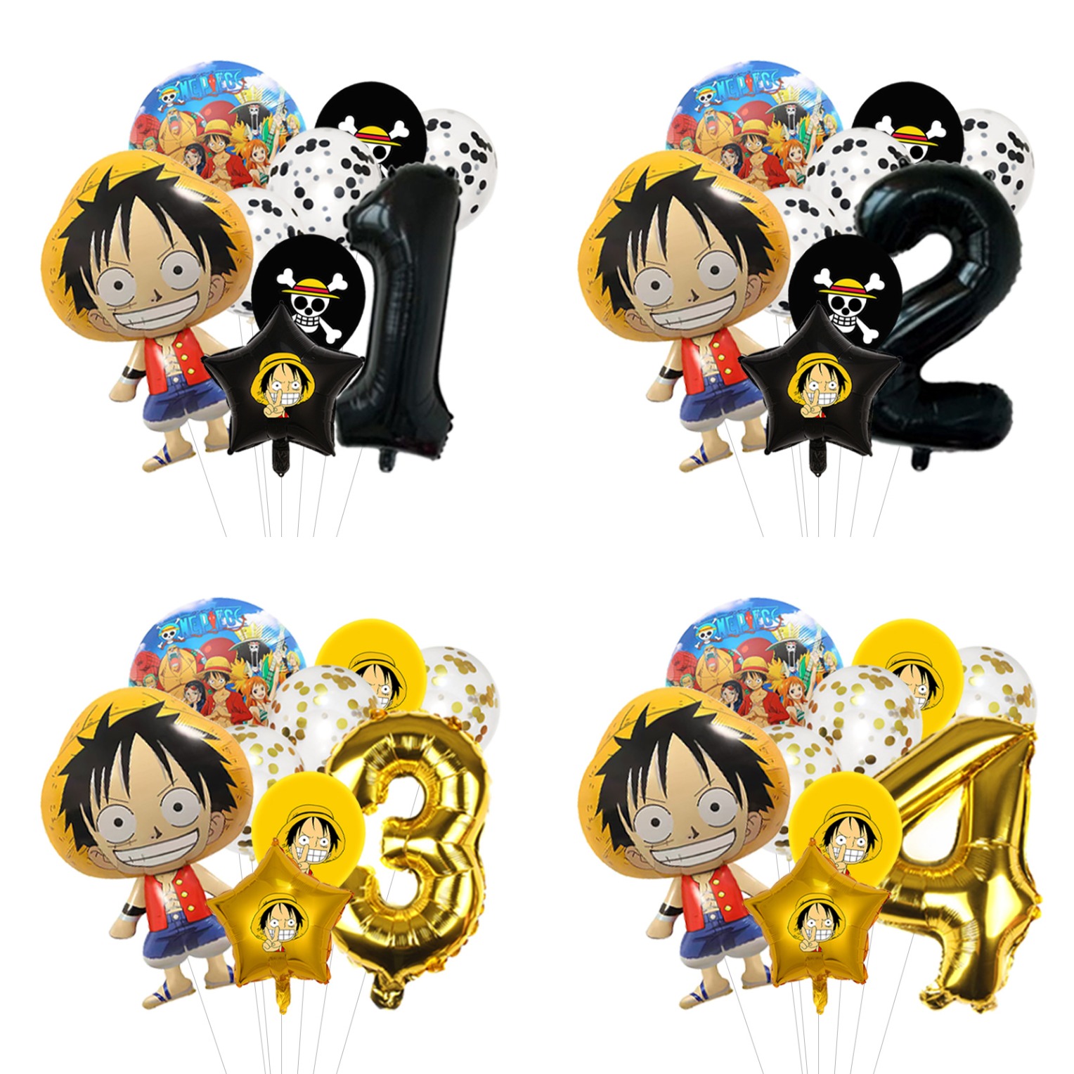 Model Kit Luffy - ชุดลูกโป่งวันเกิดวันพีซ ลูฟี่ ฟอยล์ไมลาร์ พร้อมลูกโป่งยางหลากสี สำหรับฉากหลังถ่ายรูปอนิเมะ