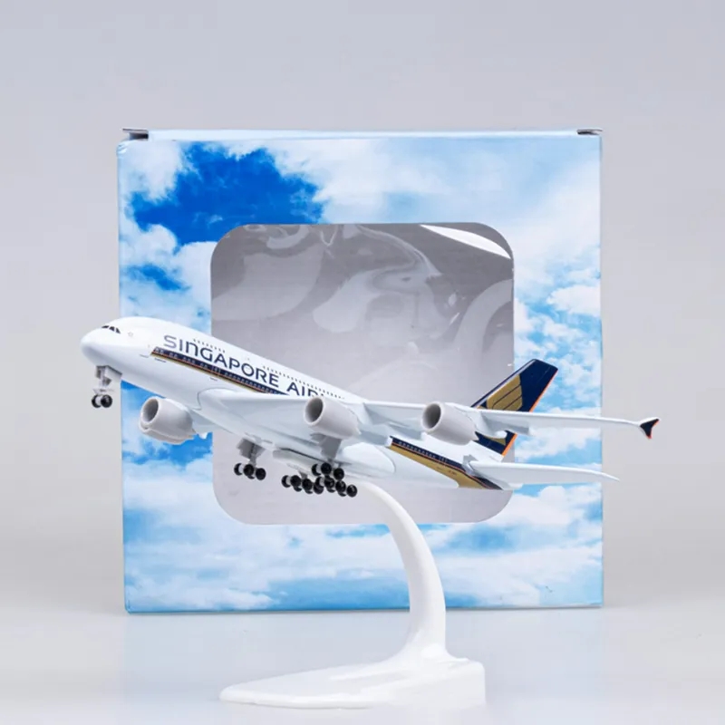 Model Kit Singapore - 20 ซม.เครื่องบินโลหะของเล่น A380 Singapore Airlines Miniature